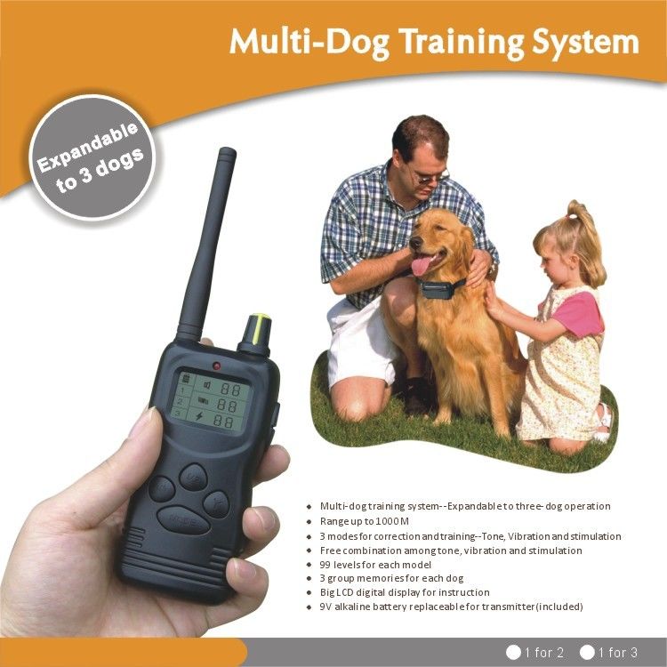 1000M LCD 静的な衝撃/振動/発信音の 2 匹の犬のための遠隔ペット訓練つば